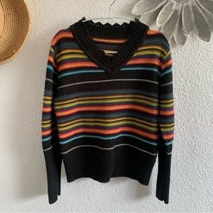 Adorable vintage striped sweater with scalloped V neck